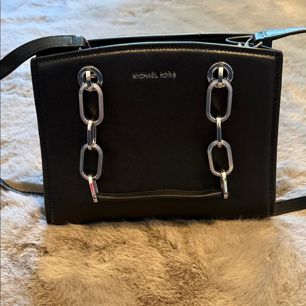 Michael Kors Black Crossbody with Silver Chain Accents